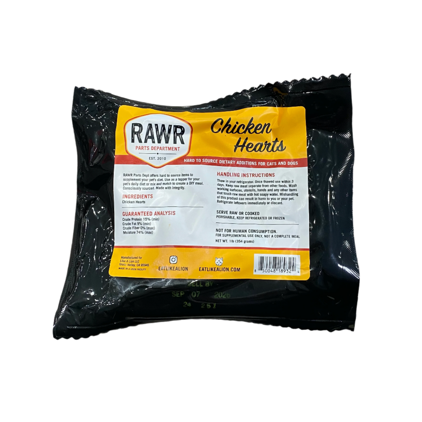 Frozen Raw Chicken Hearts for Dogs (1 lb.)