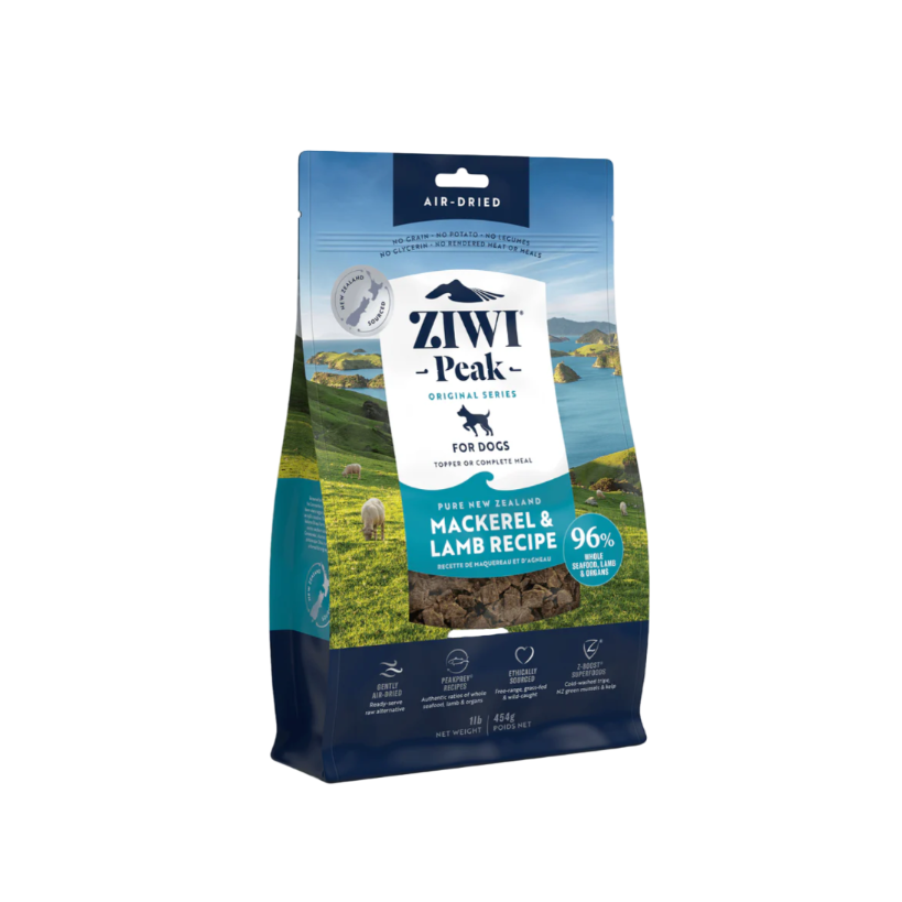 Ziwi Peak air-dried dog food package with a scenic design on the packaging.