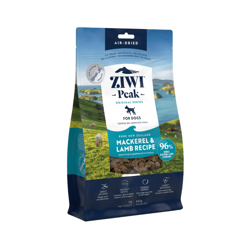 Ziwi Peak air-dried dog food package with a scenic design on the packaging.