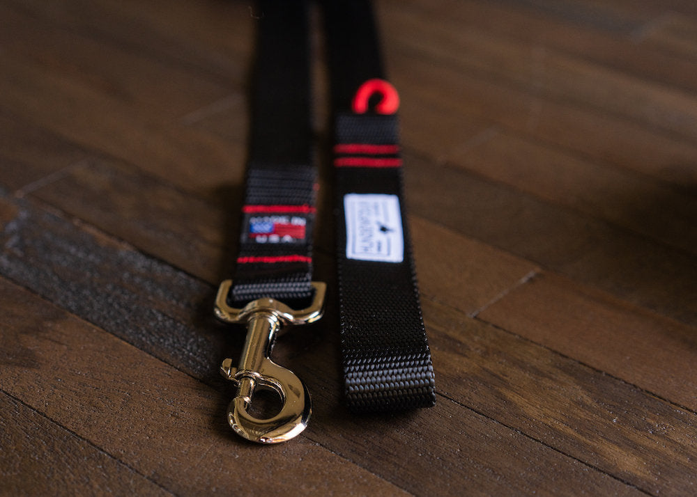 Black Dog Leash with Red Signature Stitching