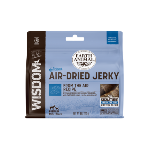 Earth Animal Air-Dried Jerky package for dogs on a white background