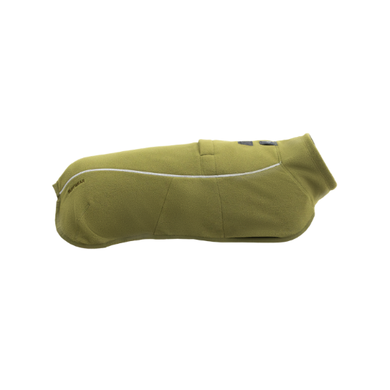 Green dog coat with reflective stripes on a white background