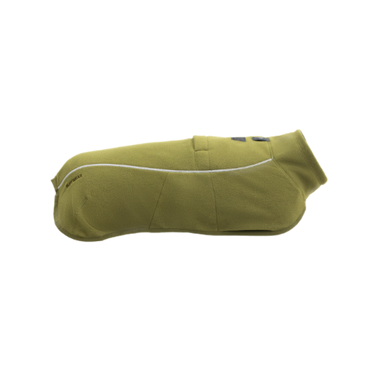 Green dog coat with reflective stripes on a white background