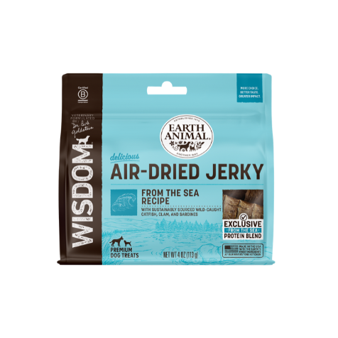Earth Animal Air-Dried Jerky package for dogs on a white background