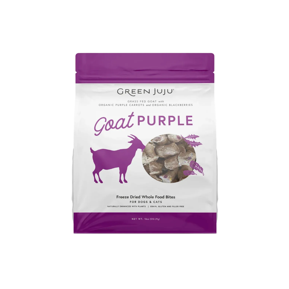 Green Juju Goat Purple freeze-dried whole food bites packaging on a white background