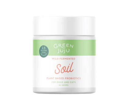 Green Juju soil product container on a white background