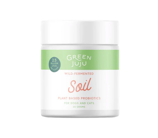 Green Juju soil product container on a white background