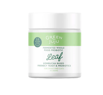 Green Juju probiotic product container on a white background