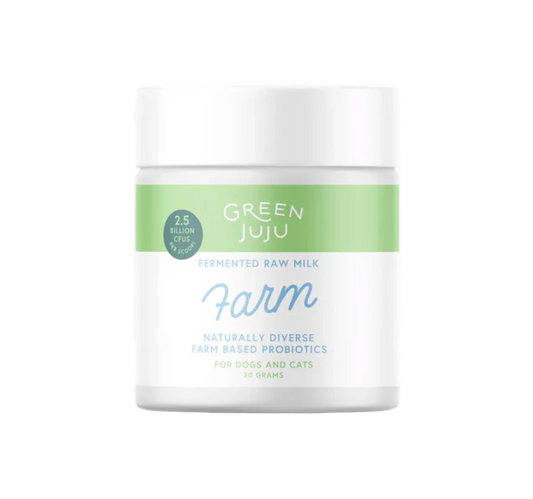 Green Juju Farm probiotic container on a white background