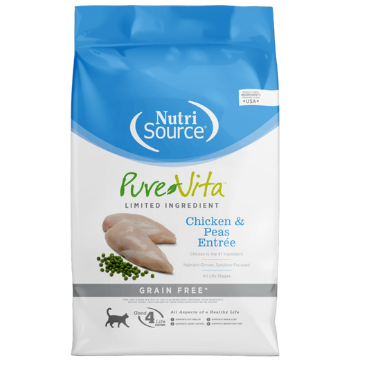 NutriSource PureVita cat food package with chicken and peas