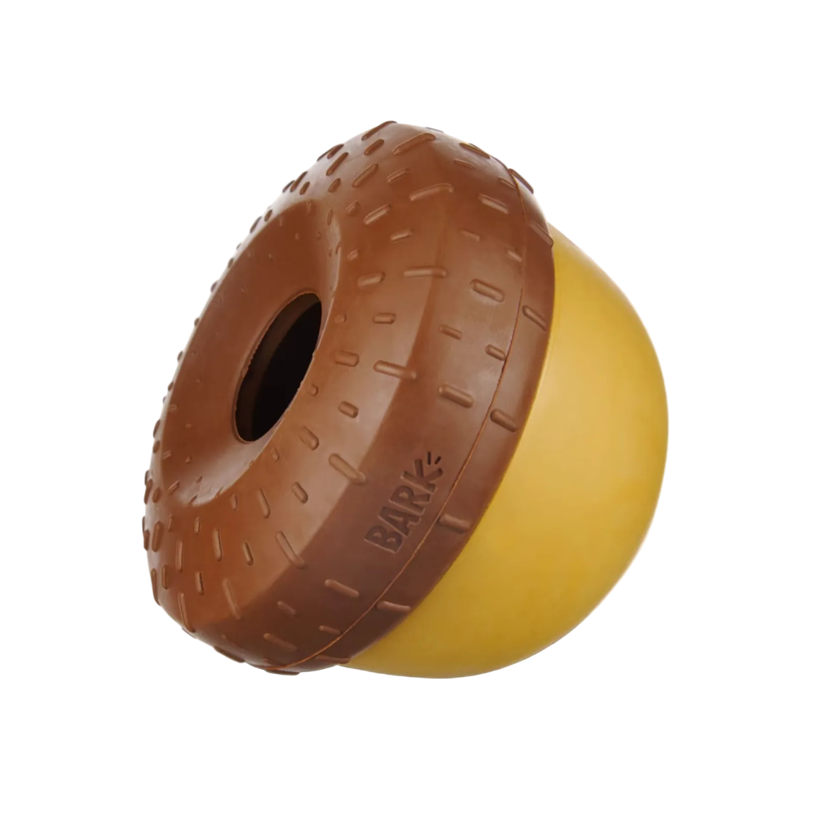 Brown and yellow dog toy with 'Bark' branding on a white background