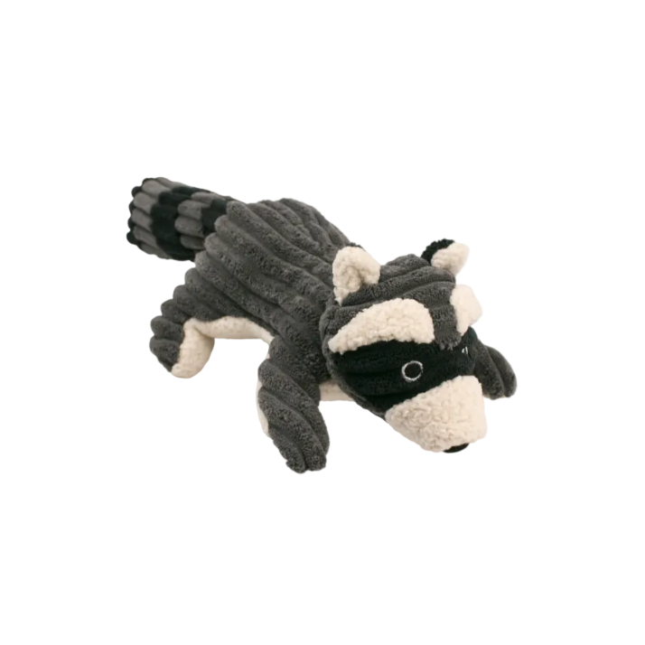 Plush raccoon toy on a white background