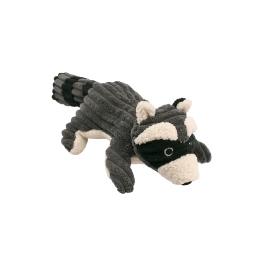 Plush raccoon toy on a white background