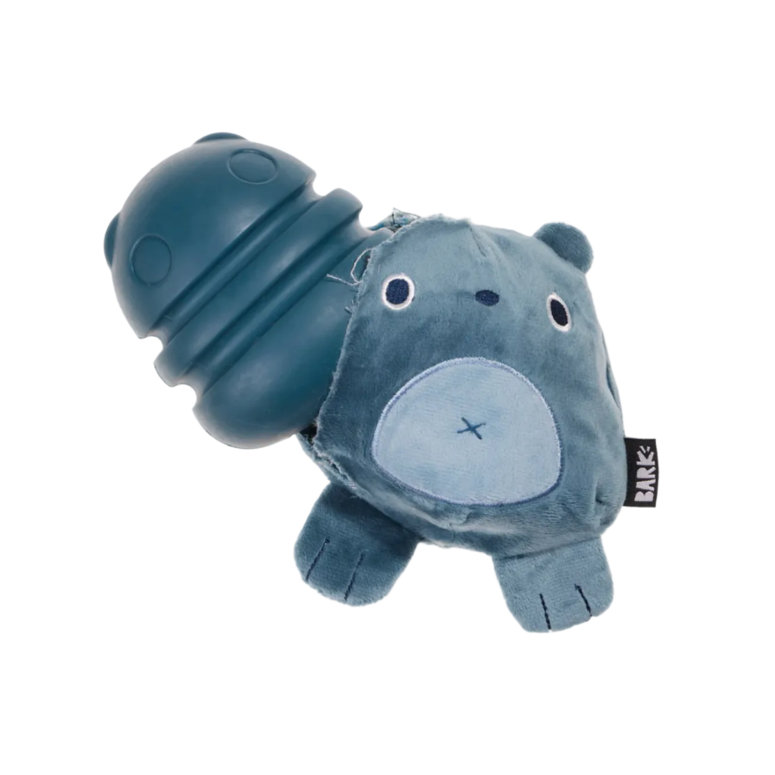 Blue hippo-shaped plush toy with a textured shell on a white background