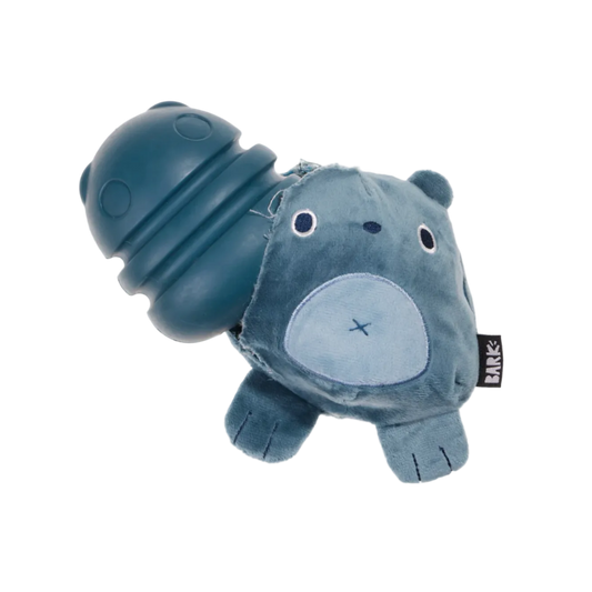 Blue hippo-shaped plush toy with a textured shell on a white background