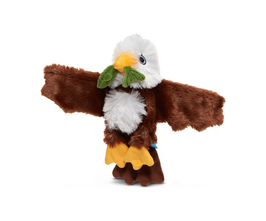 Plush eagle toy with outstretched wings on a white background
