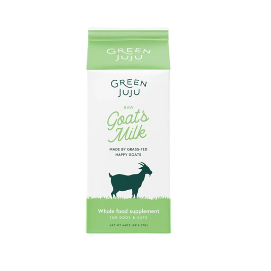 Green Juju raw goat's milk package on a white background