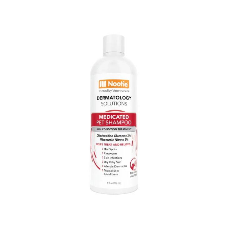 Nootie medicated pet shampoo bottle on a white background