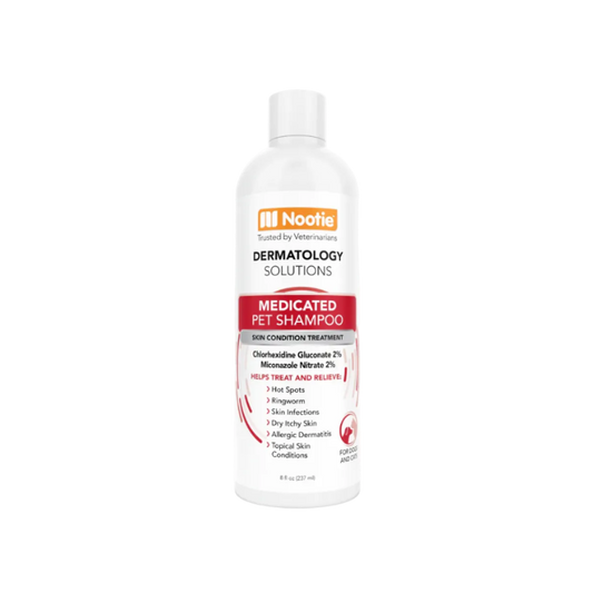 Nootie medicated pet shampoo bottle on a white background