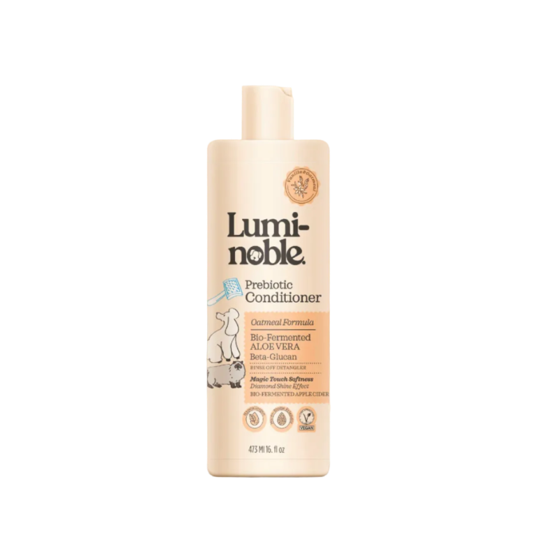 Lumino-noble prebiotic conditioner bottle on a beige background