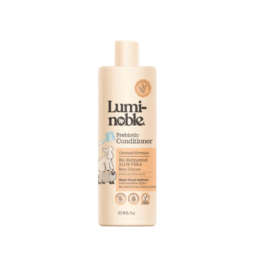 Lumino-noble prebiotic conditioner bottle on a beige background
