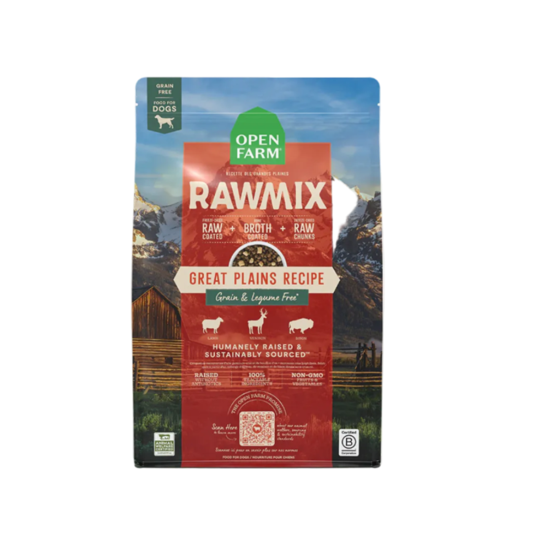 Rawmix Great Plains Recipe dog food package with scenic design on a white background