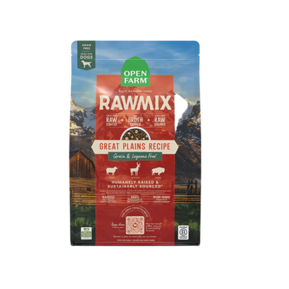 Rawmix Great Plains Recipe dog food package with scenic design on a white background