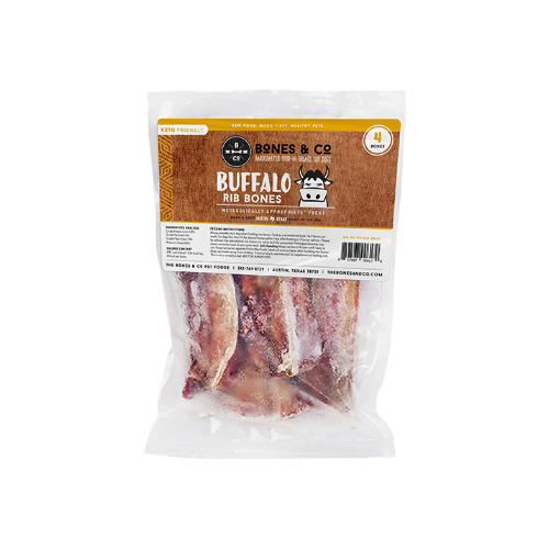 Package of Bones & Co. Buffalo Rib Bones with visible text and branding.