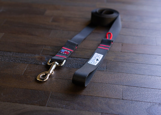 Black Dog Leash with Red Signature Stitching