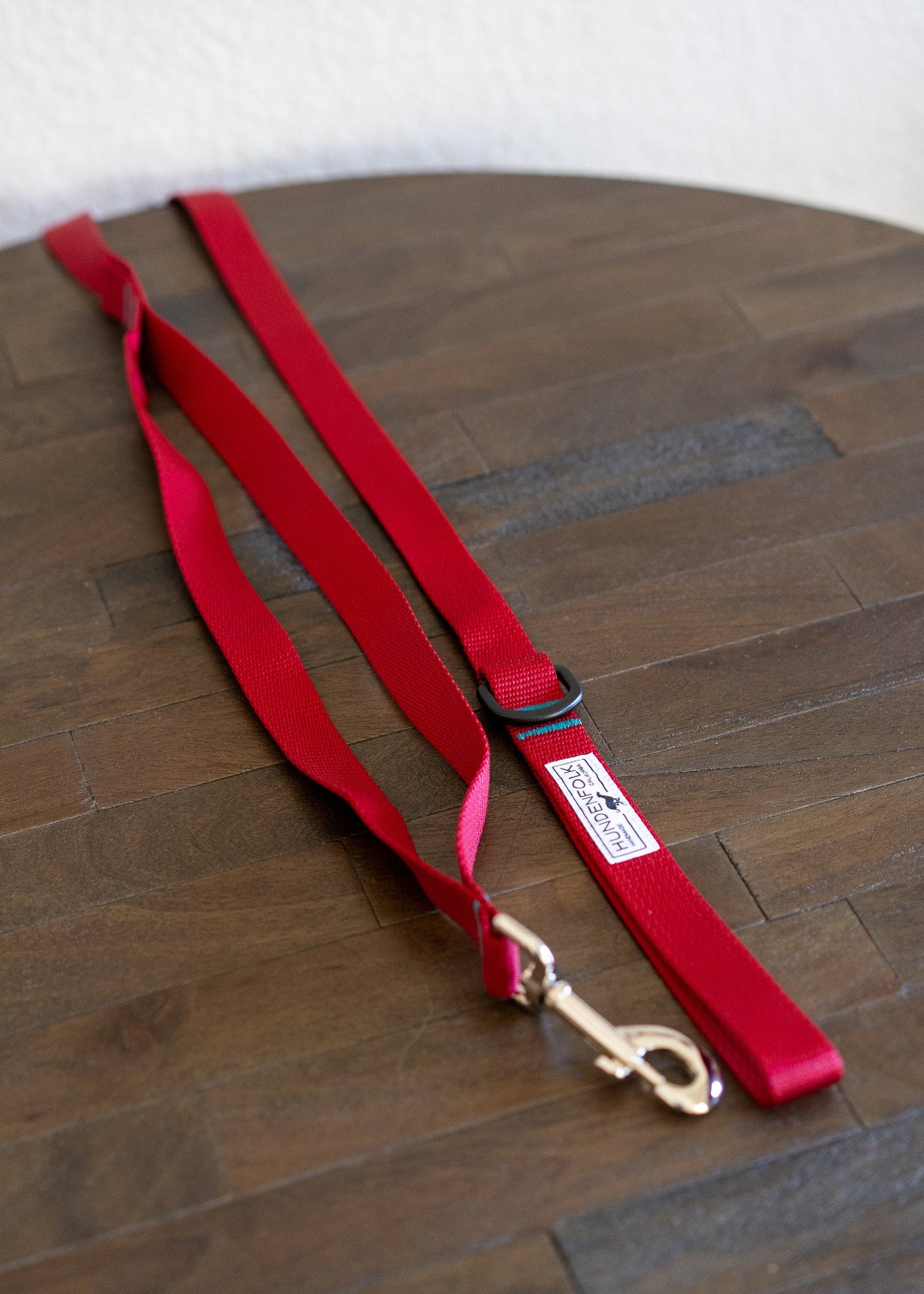 Dog Leash - Red with Teal Stitching and Traffic Lead