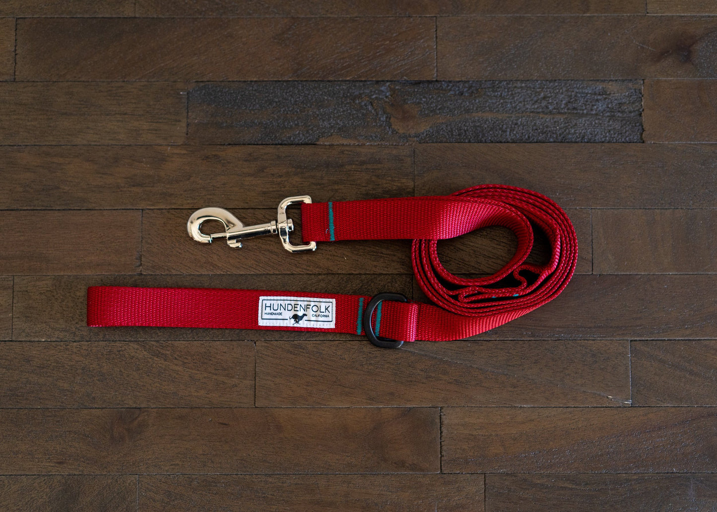 Dog Leash - Red with Teal Stitching and Traffic Lead