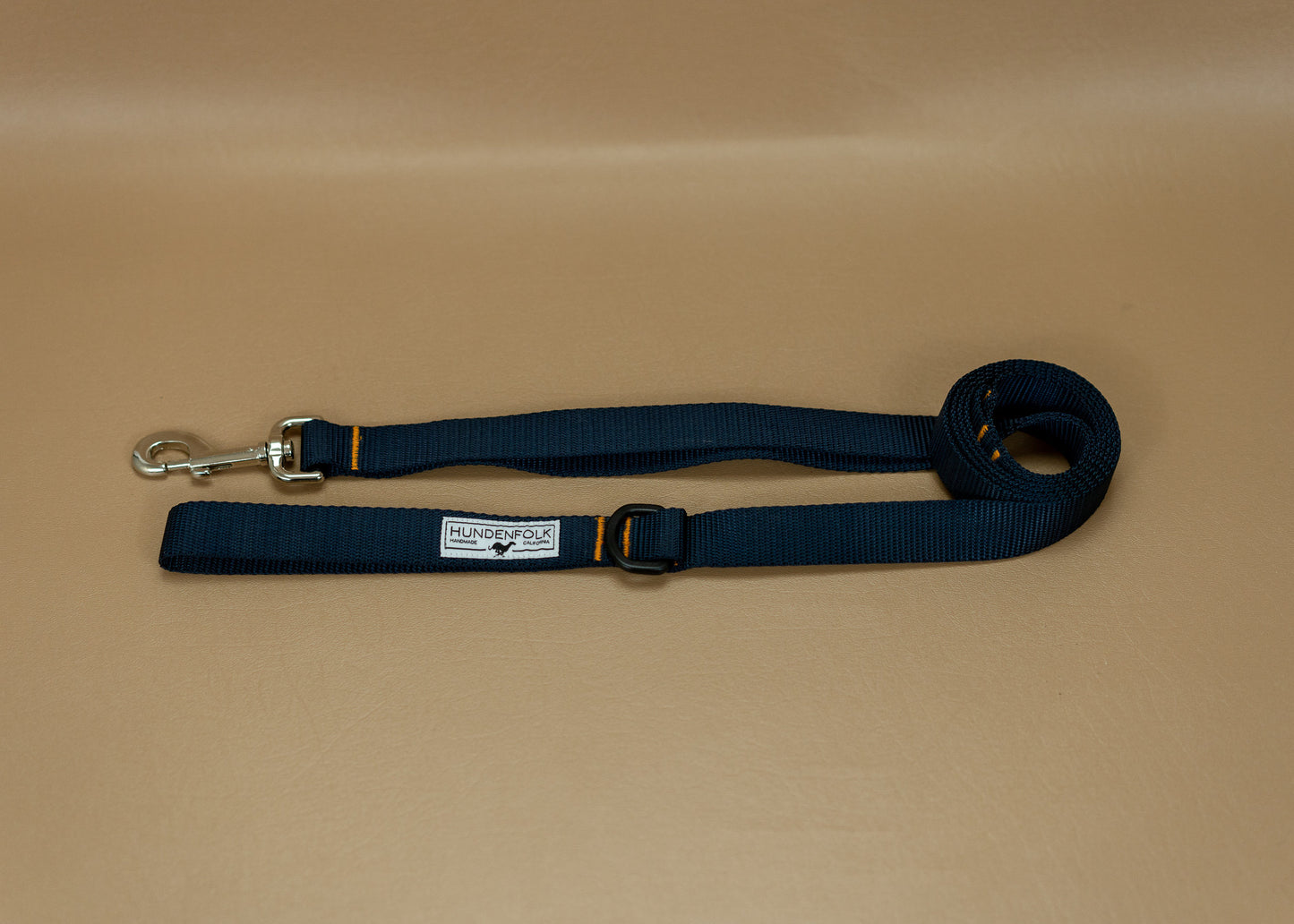 Dog Leash - Navy with Orange Stitching and Traffic Lead